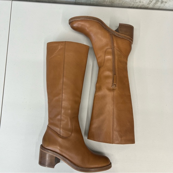 J Crew Knee High Stacked Heel Burnished Sand Boots Size 8 - Picture 3 of 13